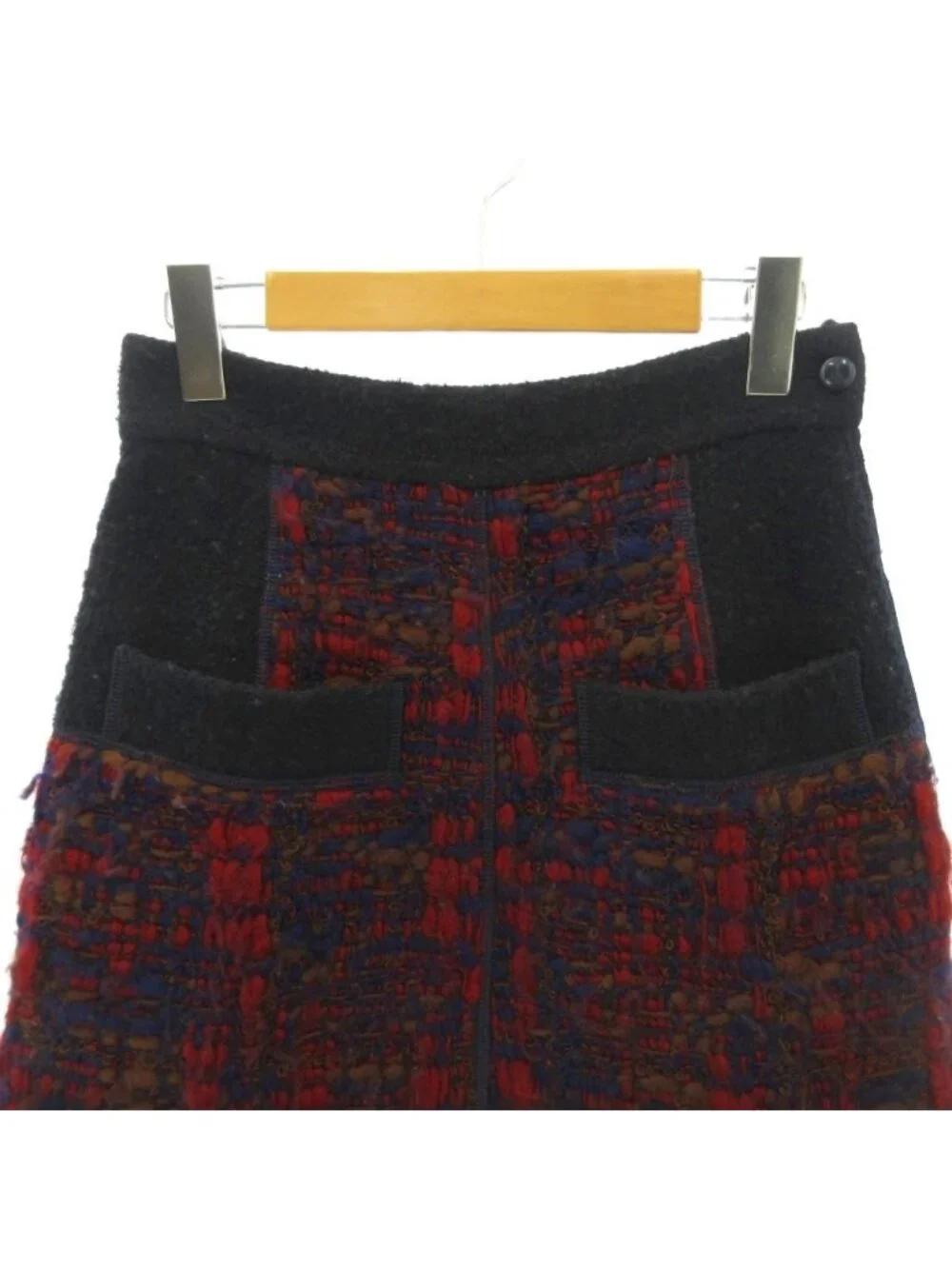 Louis Vuitton Skirt Tweed All Over Print Wool Knee-Length Red Navy 36